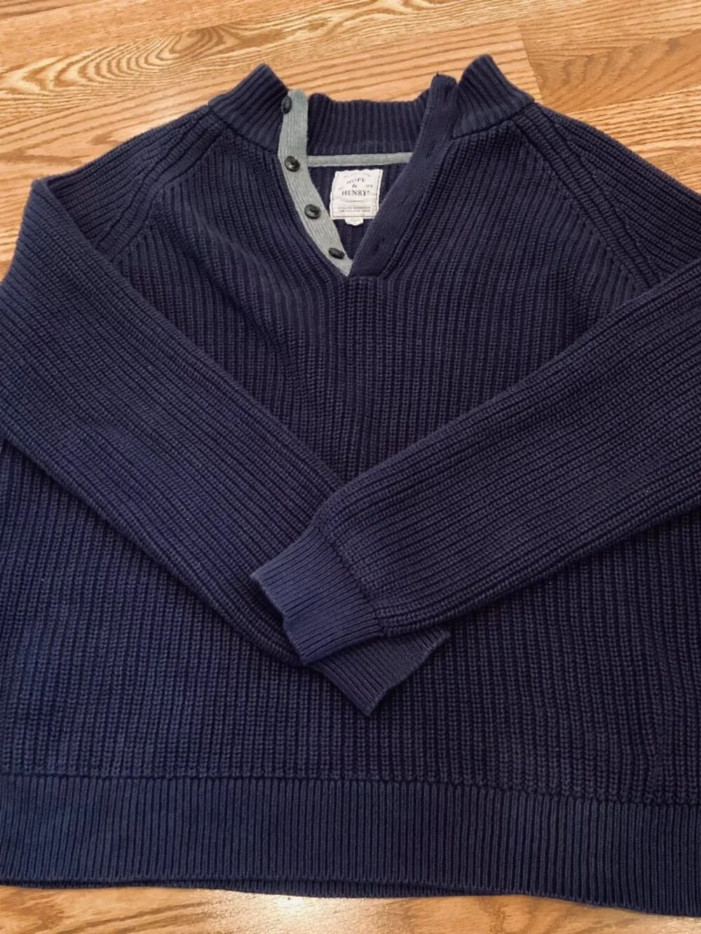 Hope & Henry Men's 100% Organic Cotton Navy Blue Henley Pullover Sweater Size XL